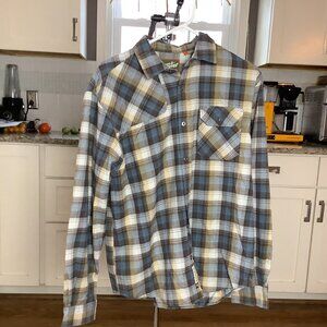 Howler Bros Harker Flannel Shirt Medium Brown Blue Cream
